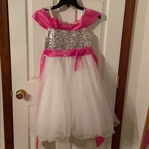 Pink silver and white girls party dress.
